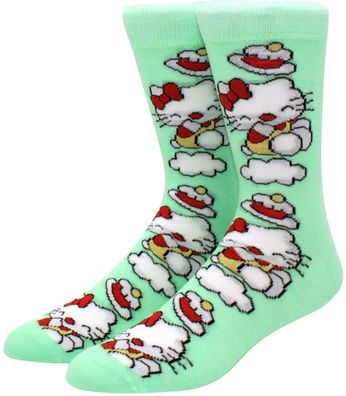 Hello Kitty Minzgrüne Socken - Kätzchen Motiv-Socken - Sanrio Lustige Cartoon Socken