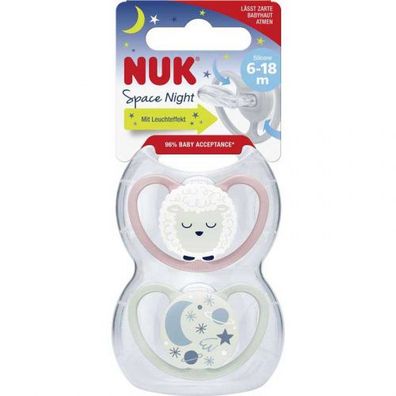 NUK Schnuller Space Silikon Day & Night 6-18 Monate 2er Pack sortiert