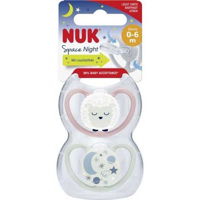 NUK Schnuller Space Silikon Day & Night 0-6 Monate 2er Pack sortiert