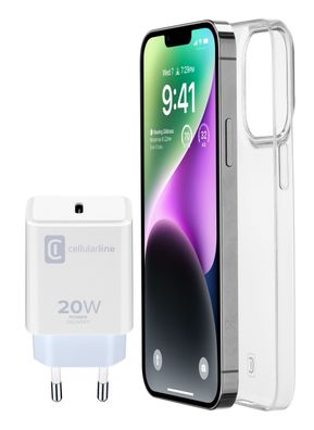 Cellularline Starter Kit Charger+Case f. iPhone 14, Trans