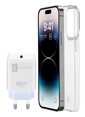 Cellularline Starter Kit Charger+Case f. iPhone 14 Pro, Trans