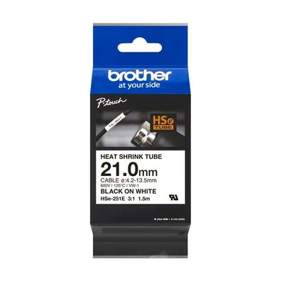 Brother HSe-251E Schrumpfschlauch schwarz auf weiß (21 mm)