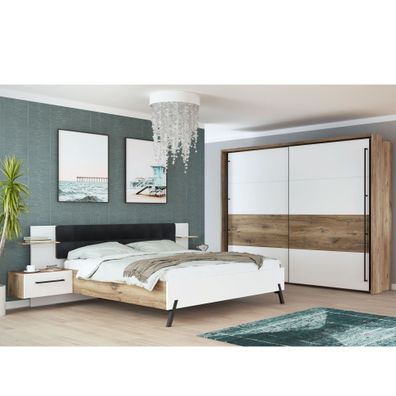 Schlafzimmer Kara 12 weiß 2-teilig Nako Bett Schrank