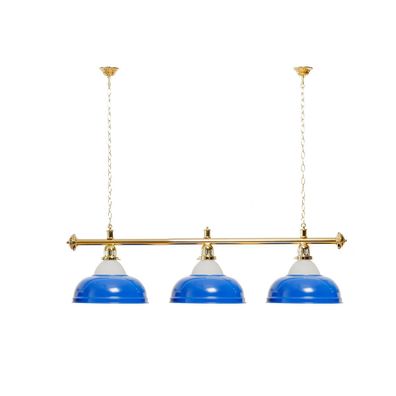 Billard Lampe 3 Schirme blau mit Glas / goldfarbene Halterung