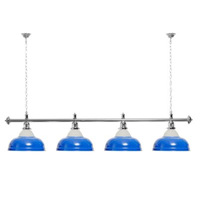 Billard Lampe 4 Schirme blau mit Glas / silberfarbene Halterung