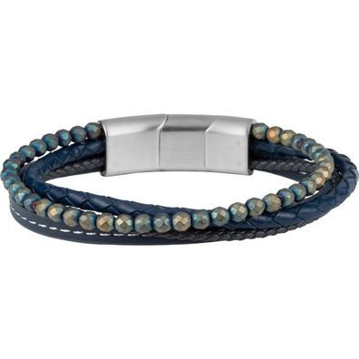 Armband 21 - Leder Stahl - schwarz blau- vierfach