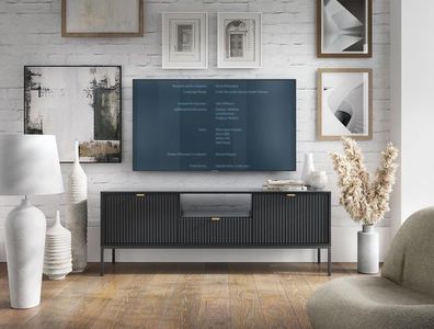 BETTSO TV-Schrank TV-Kommode TV-Möbel TV-Regal NOVA RTV-154 Schwarz mit Schwarzrahmen