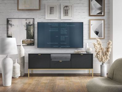 BETTSO TV-Schrank TV-Kommode TV-Möbel TV-Regal NOVA RTV-154 Schwarz Goldrahmen