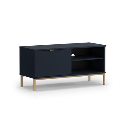 BETTSO Schmaler 100 cm RTV-Schrank für Wohnzimmer auf Goldrahmen PAULA navy blue