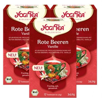 3 x YOGI TEA Rote Beeren Vanille Bio 34g Bio Früchtetee - fruchtig. süß. genussvoll