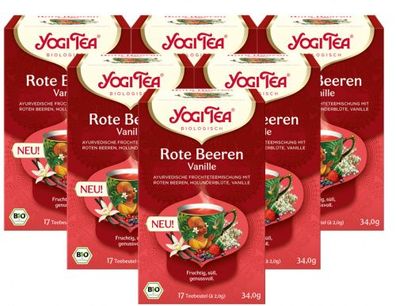 6 x YOGI TEA Rote Beeren Vanille Bio 34g Bio Früchtetee - fruchtig. süß. genussvoll