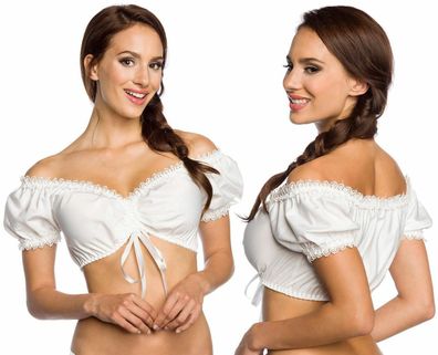 Dirndl-Bluse Puffärmelchen Spitze Oktoberfest schulterfrei in weiß