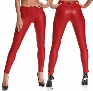 Wetlook-Leggings mit Gürtelschlaufen und Gesäßtaschen Hose in rot Made in EU