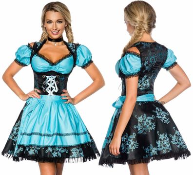 Premium Jacquard-Dirndl mit Bluse, Schürze Oktoberfest Dirndline, blau schwarz