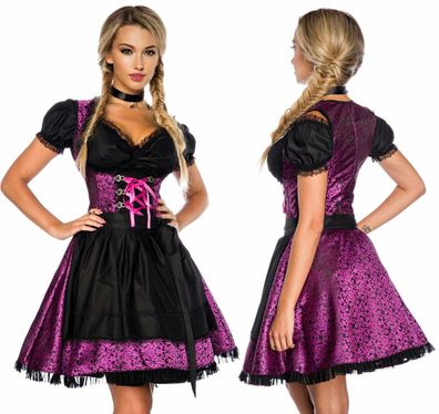 Premium Jacquard-Dirndl mit Bluse, Schürze Oktoberfest Dirndline, lila schwarz