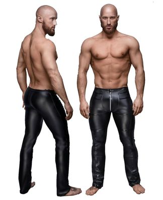 Herren Wetlook-Hose Lange Männer Hose mit Reißverschluss in schwarz