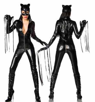 Damen Kostüm Wetlook-Overall Handschuhe Maske Karneval