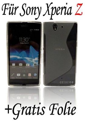 Gummihülle Zubehörset für Sony Xperia Z + Hülle Schale + Folie / Transparent