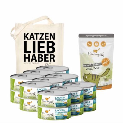 Dealset für Katzen mit Giardien - 18 Dosen Nassfutter mit Pute und Lachs 100g + Verma