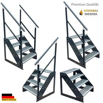 Treppe Freistehend Geländer 4 Stufen Seiten Pulverlackiert H:76cm