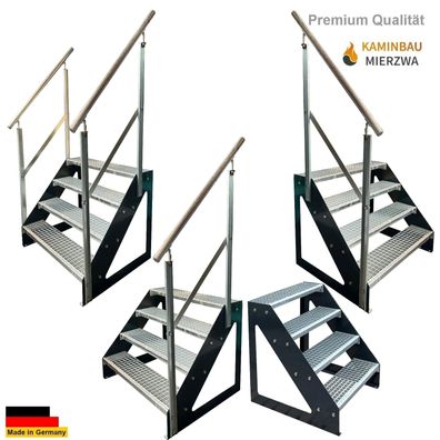 Treppe Freistehend Geländer 4 Stufen Wangen Pulverlackiert H:76cm