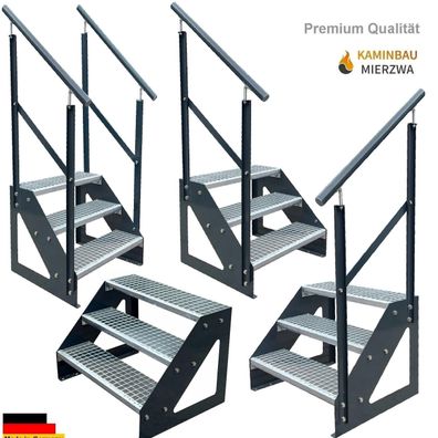 Treppe Freistehend Geländer 3 Stufen Seiten Pulverlackiert H:57cm