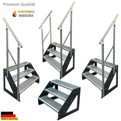 Treppe Freistehend Geländer 3 Stufen Wangen Pulverlackiert H:57cm