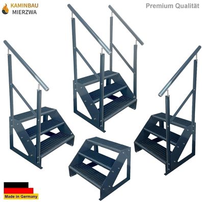 Treppe Freistehend Geländer 3 Stufen Ganz Pulverlackiert H:57cm