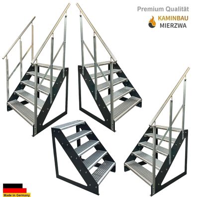 Treppe Freistehend Geländer 5 Stufen Wangen Pulverlackiert H:95cm