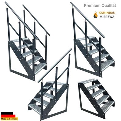 Treppe Freistehend Geländer 5 Stufen Seiten Pulverlackiert H:95cm