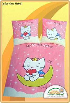 Bettwäsche Angel CAT Sugar Rosa Herz Katze Stern Baumwolle Gr: 80x80/135x200 NEU