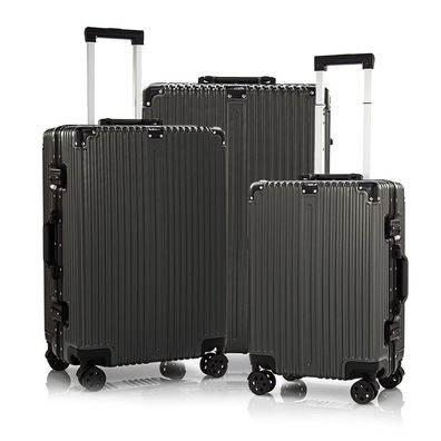 GRAU, SET) Reise Koffer Trolley Alu-Rahmen Polycarbonat Hartschale Combination TSA,