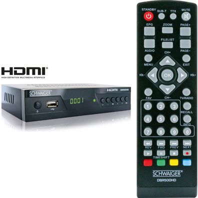 Schwaiger DSR500HD Full HD SAT-Receiver USB HDMI Timer Teletext 1080p DVB-S2 NEU