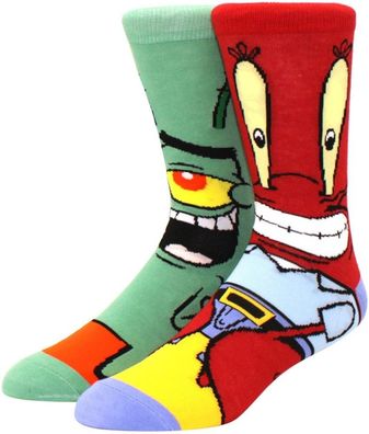 Krabs & Plankton Team Socken - Spongebob Crew Cartoon-Design Socken in 3/4-Länge