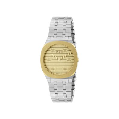 Gucci – YA163502 – Gucci 25H 30 mm Edelstahl und 18 Karat Gelbgold plattiertes mehrsc