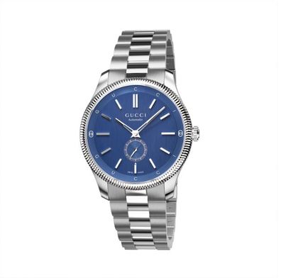 Gucci – YA126389 – G-Timeless 40 mm Edelstahlgehäuse, blaues Zifferblatt mit Gucci-Sc