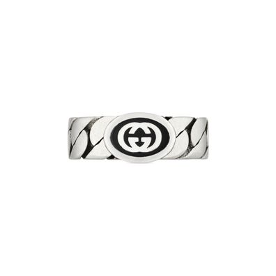 Gucci - YBC678656001 - Interlocking G Ring aus Sterlingsilber und schwarzem Emaille m