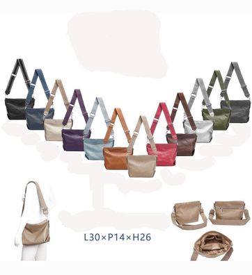 Umhängetasche Schultertasche Cross Body Bag Kunstleder breiter Gurt 12 Farben