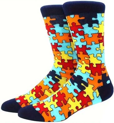 Jigsaw Motiv Puzzle Socken - Bunte SAW Crew Cartoon-Socken in 3/4-Länge