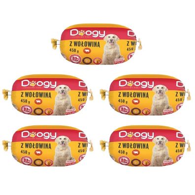 5 x 450g Hundewurst Rind | Hundefutter Wurst Nasfutter Hoher Fleischanteil | Hunde-Ro