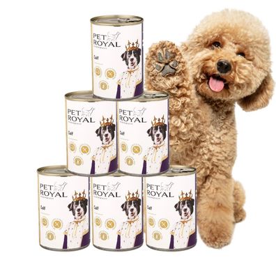 6 x 400g, Kalbfleisch 400g Hundefutter Pet Royal Lamm oder Kalb Nassfutter getreidefr