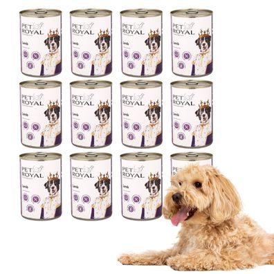 12 x 400g, Lamm 400g Hundefutter Pet Royal Lamm oder Kalb Nassfutter getreidefrei Dos