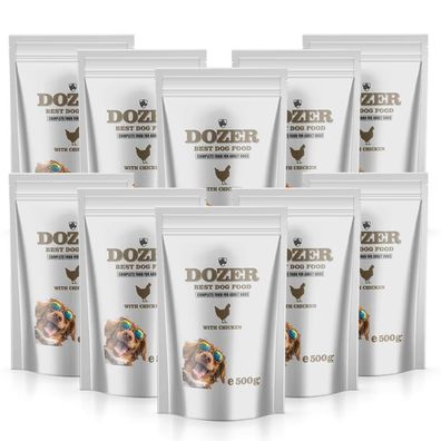 DOZER Hundefutter fér Erwachsene Hunde 10 x 500g | Komplette Nahrung mit Huhn | Natér