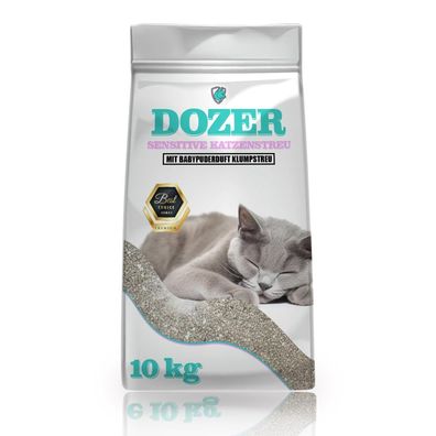 10kg Dozer Katzenstreu Sensitive mit Babypuderduft Klumpstreu 13L | Katzenstreu mit B