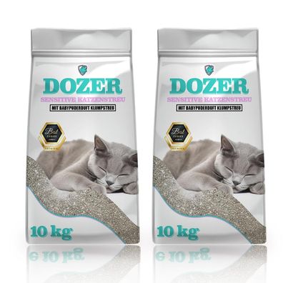 20kg Dozer Katzenstreu Sensitive mit Babypuderduft Klumpstreu 26L | Katzenstreu mit B