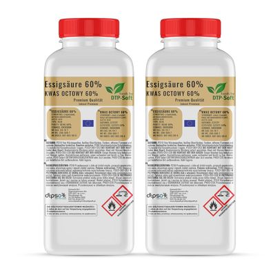 2L 2x1L Essigsäure 60% Qualität Essigessenz