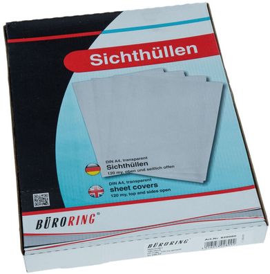 100x Sichthüllen transp A4 PP 120 my oben &seitl offen BRG620080