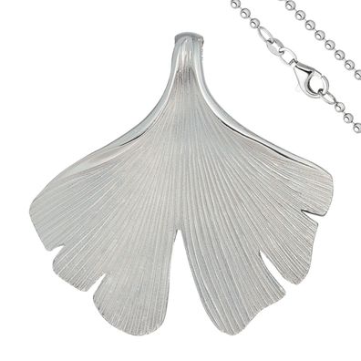 Anhänger Ginko Ginkgo 925 Sterling Silber matt mit Kette 50 cm