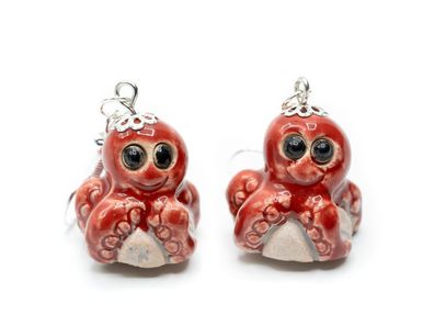 Oktopus Ohrringe Miniblings Hänger Tintenfisch Ozean Kinder Keramik Handarbeit