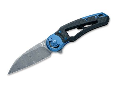 Fox Knives Metamorphosis Wharncliffe Damascus CF Titanium Blue